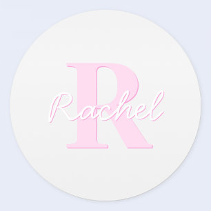 Sticker Rond Joli monogramme personnalisable Rose ombré et gr