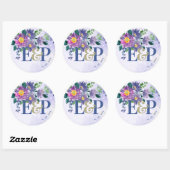 Sticker Rond Joli Monogramme violet bleu Mariage floral (Feuille)