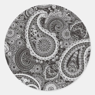 Sticker Rond Joli Motif noir blanc Paisley