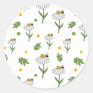 Sticker Rond Joli motif sans couture de pâquerette et d'abeille