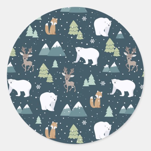 Sticker Rond Joli Noël Animaux d'hiver Motif rustique (Devant)