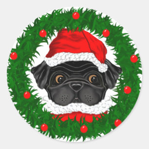Sticker Rond Joli Noël Carlin noir Père Noël en couronne