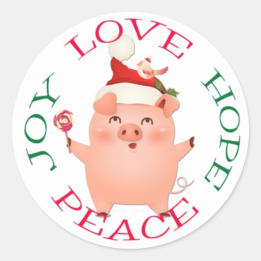 Sticker Rond Joli Noël Cochon Espère Paix (Devant)