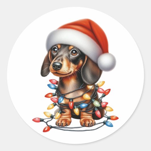 Sticker Rond Joli Noël Dachshund (Devant)