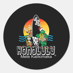Sticker Rond Joli Noël de surf d'île d'Honolulu Oahu Hawaï