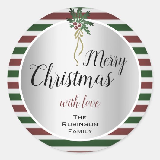 Sticker Rond Joli Noël Design Argent avec Mistletoe (Devant)