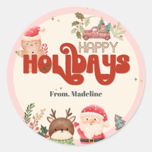 Sticker Rond Joli Noël enfants Père Noël fête de vacances invit