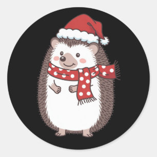 Sticker Rond Joli Noël Hérisson Vacances