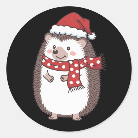 Sticker Rond Joli Noël Hérisson Vacances (Devant)