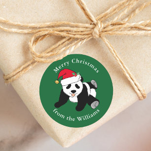 Sticker Rond Joli Noël Panda Ours Père Noël Chapeau personna