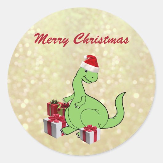 Sticker Rond Joli Noël Père Noël dinosaure Classic Round (Devant)