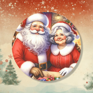 Sticker Rond Joli Noël personnalisé, M. et Mme Santa Claus