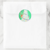 Sticker Rond Joli Noël Rétro Peeking Bébé Cerf (Sac)
