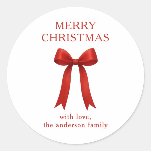 Sticker Rond Joli Noël Rouge Bow (Devant)