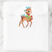 Sticker Rond Joli Noël Rouge Bow Green Holly Reindeer (Sac)