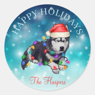 Sticker Rond Joli Noël Souhaitez Joyeuses Vacances Chien Animau