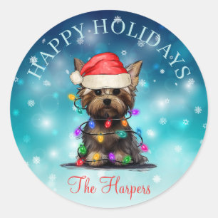 Sticker Rond Joli Noël Souhaitez Joyeuses Vacances Chien Animau