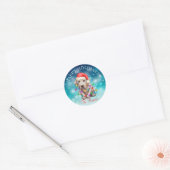 Sticker Rond Joli Noël Souhaitez Joyeuses Vacances Chien Animau (Enveloppe)