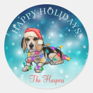 Sticker Rond Joli Noël Souhaitez Joyeuses Vacances Chien Animau
