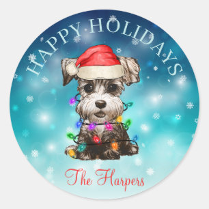 Sticker Rond Joli Noël Souhaitez Joyeuses Vacances Chien Animau