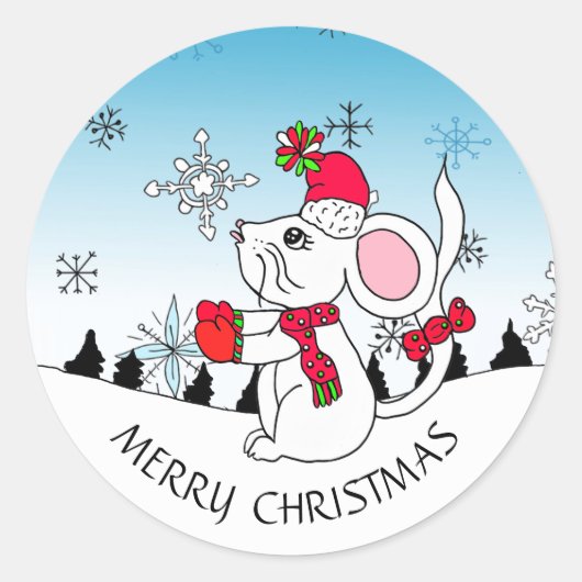 Sticker Rond Joli Noël Souris Souris Snowflakes (Devant)