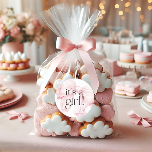 Sticker Rond Joli Nœud Papillon Rose C'est une Fille