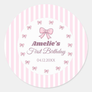 Sticker Rond Joli Nœud Rose Premier Anniversaire