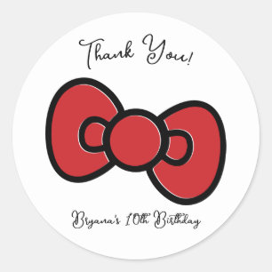 Sticker Rond Joli Nœud Rouge Fantaisiste Baby Shower Fête d'Ann