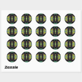 Sticker Rond ~ Joli noir jaune bleu et vert fractal ~ (Feuille)
