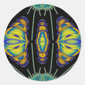 Sticker Rond ~ Joli noir jaune bleu et vert fractal ~ (Devant)