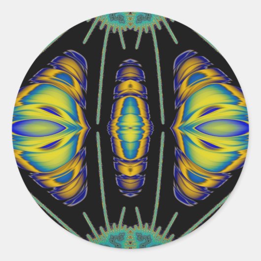 Sticker Rond ~ Joli noir jaune bleu et vert fractal ~ (Devant)
