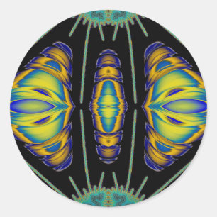 Sticker Rond ~ Joli noir jaune bleu et vert fractal ~