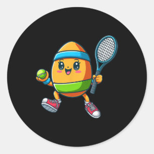 Sticker Rond Joli Oeuf de Pâques Joueur de Tennis Design Dessin