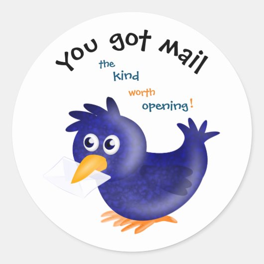 Sticker Rond Joli Oiseau Bleu, Vous Avez Du Courrier (Devant)
