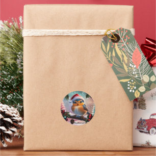 Sticker Rond Joli oiseau de Noël assis sur une branche