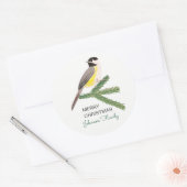 Sticker Rond Joli oiseau jaune de Noël et arbre vert (Enveloppe)