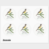 Sticker Rond Joli oiseau jaune de Noël et arbre vert (Feuille)
