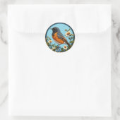 Sticker Rond 🐦 Joli Oiseau Noir Avec Des Fleurs (Sac)