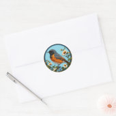 Sticker Rond 🐦 Joli Oiseau Noir Avec Des Fleurs (Enveloppe)