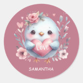 Sticker Rond Joli Oiseau rose Coeur Aimer Joyeux Saint Valentin (Devant)
