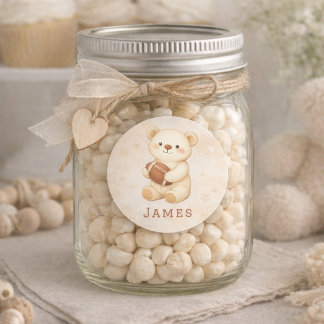Sticker Rond Joli ours en peluche beige aquarelle avec ballon d