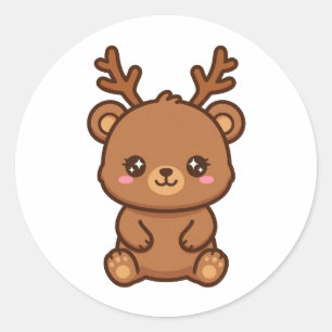 Sticker Rond Joli ours en renne de Noël