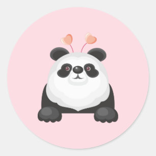 Sticker Rond Joli Panda de Dessin Animé avec des Cœurs