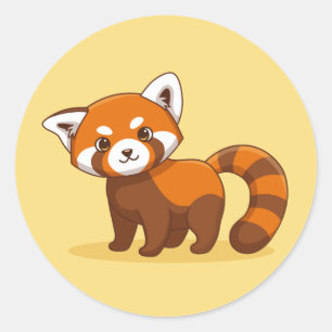 Sticker Rond Joli panda roux sur fond jaune