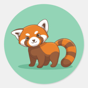 Sticker Rond Joli panda roux sur fond vert