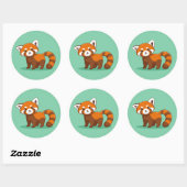 Sticker Rond Joli panda roux sur fond vert (Feuille)
