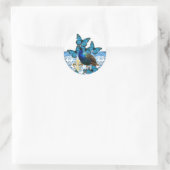 Sticker Rond Joli paon et papillons bleus (Sac)