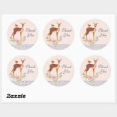 Sticker Rond Joli pape Brown avec oiseaux et Merci Rose (Feuille)