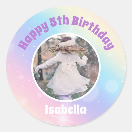Sticker Rond Joli Pastel Rainbow Sparkle Anniversaire de enfant (Devant)