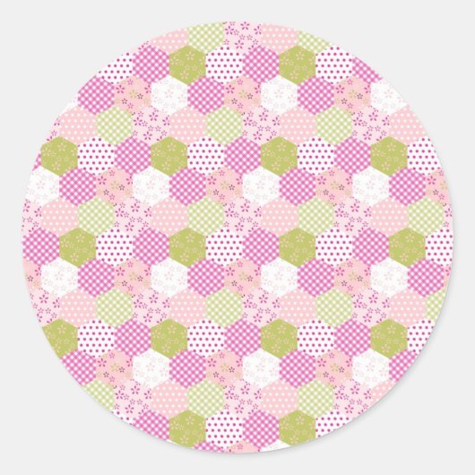 Sticker Rond Joli Pastel Rose Vert Patchwork Design Quilt (Devant)